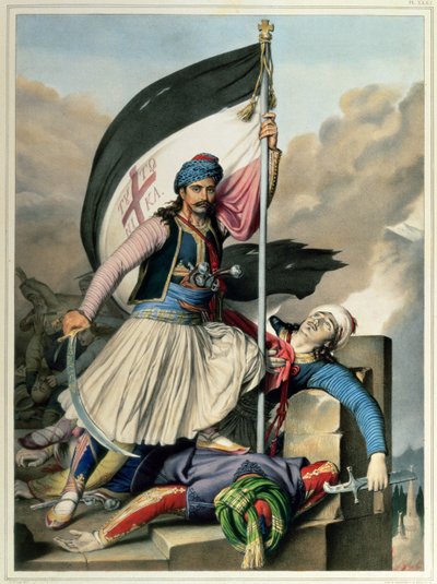 رحلة إلى أثينا والقسطنطينية: نيكولاكي ميتروبولوس يأخذ معيار الصليب في سالونا في عيد الفصح عام 1821 ، 1825 بواسطة لويس بعد دوبري